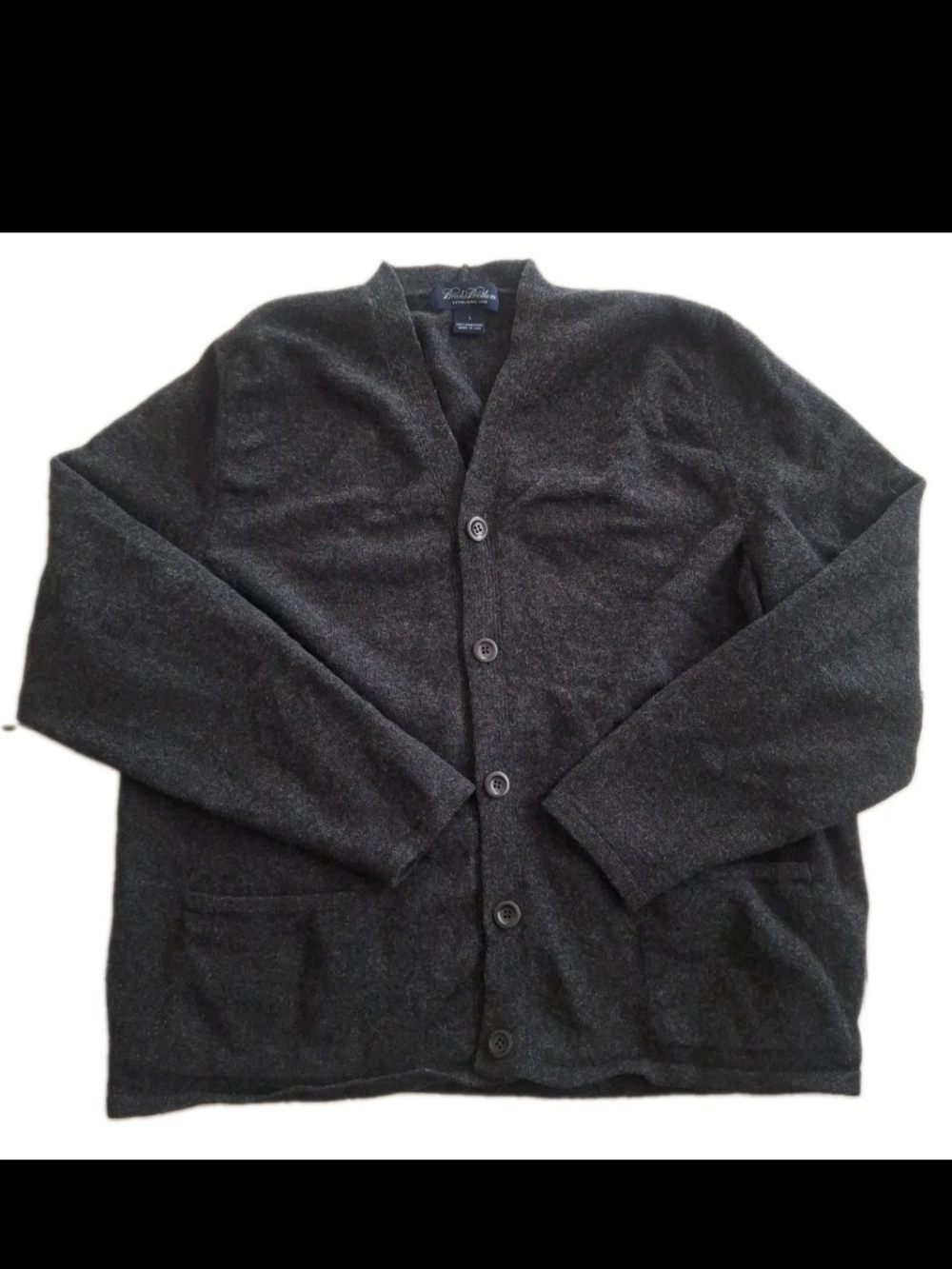 Vtg Brooks Brothers Lambswool Cardigan Sweater Mens L Made In USA Charcoal Grey